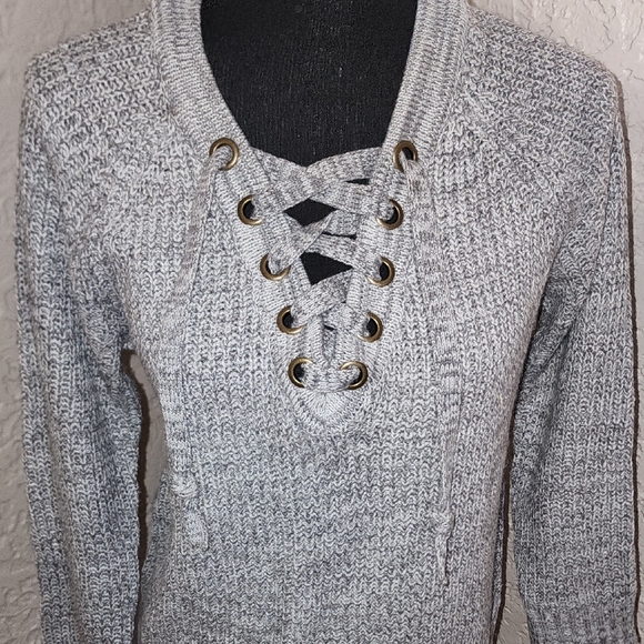 Juniors' It's Our Time Lace-Up Sweater - Picture 3 of 6